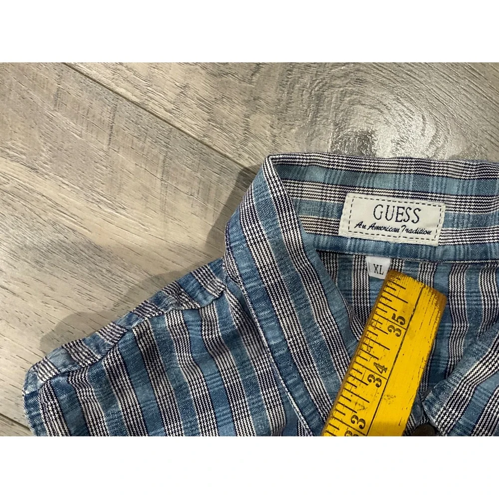 Vintage Guess Jeans Plaid Sleeveless Vest Blue White Cropped XL USA Made
